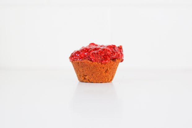strawberry chia seed jam topped on muffin
