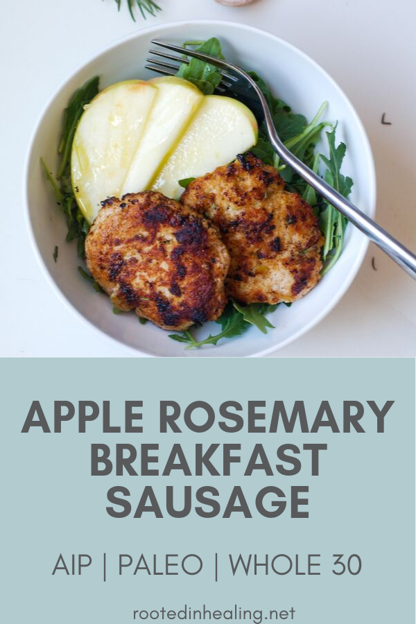 PINTEREST IMAGE FOR AUTOIMMUNE PALEO BREAKFAST SAUSAGES WITH BLUE TEXT