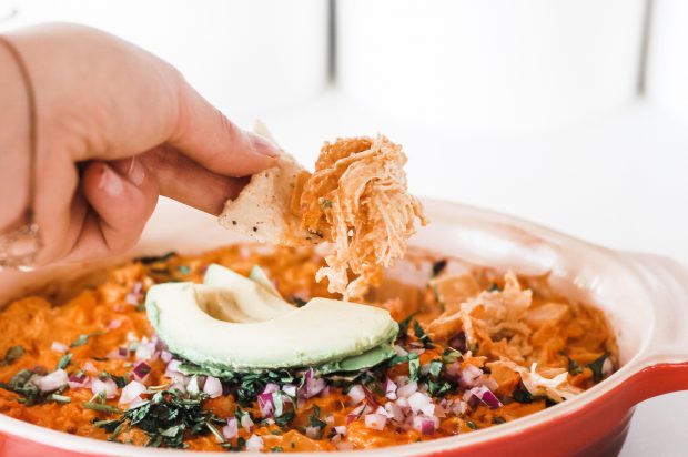 Paleo Buffalo Chicken Dip uses 10 ingredients to make a delicious, easy, fast paleo appetizer