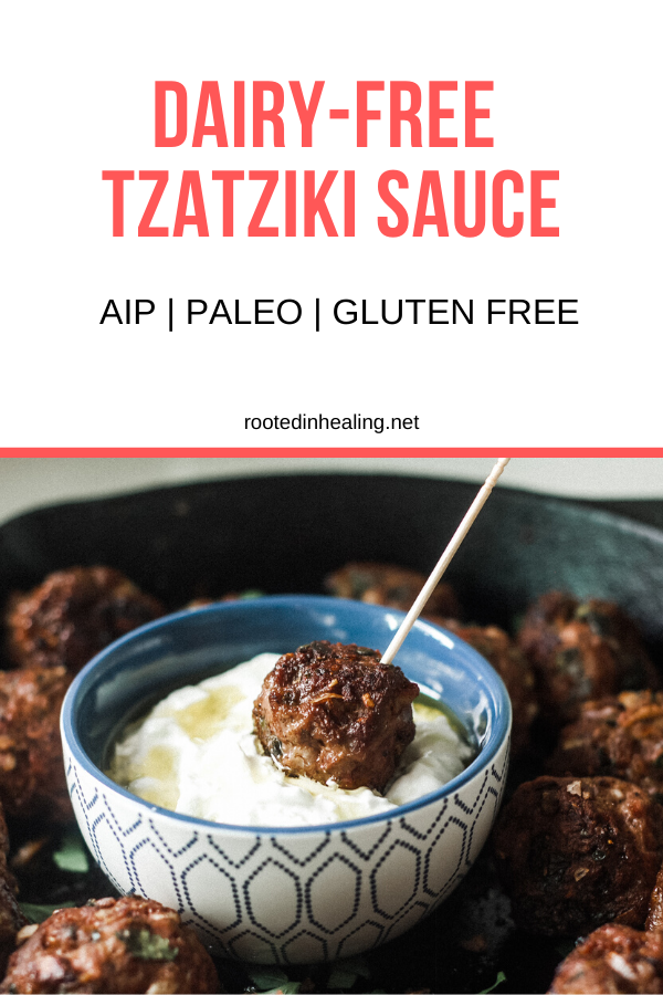 AIP Tzatziki Sauce on a meatball