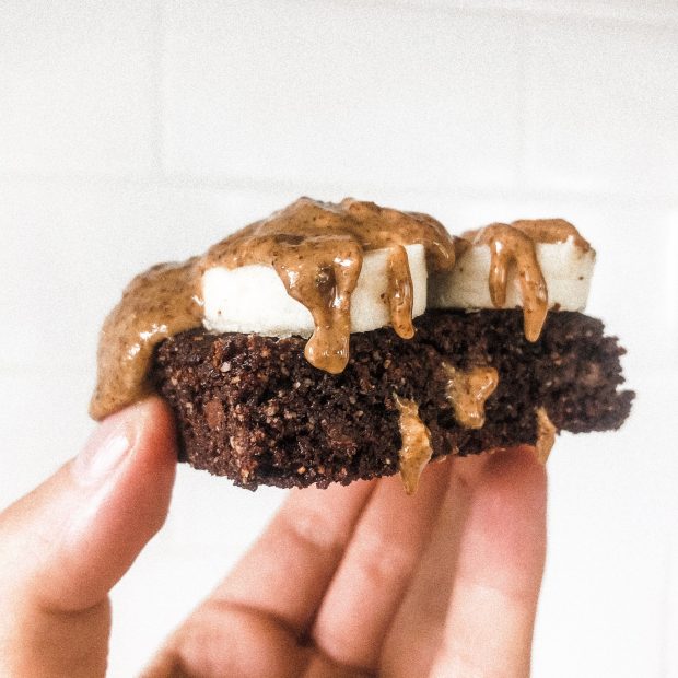 brownie dripping with almond butter 